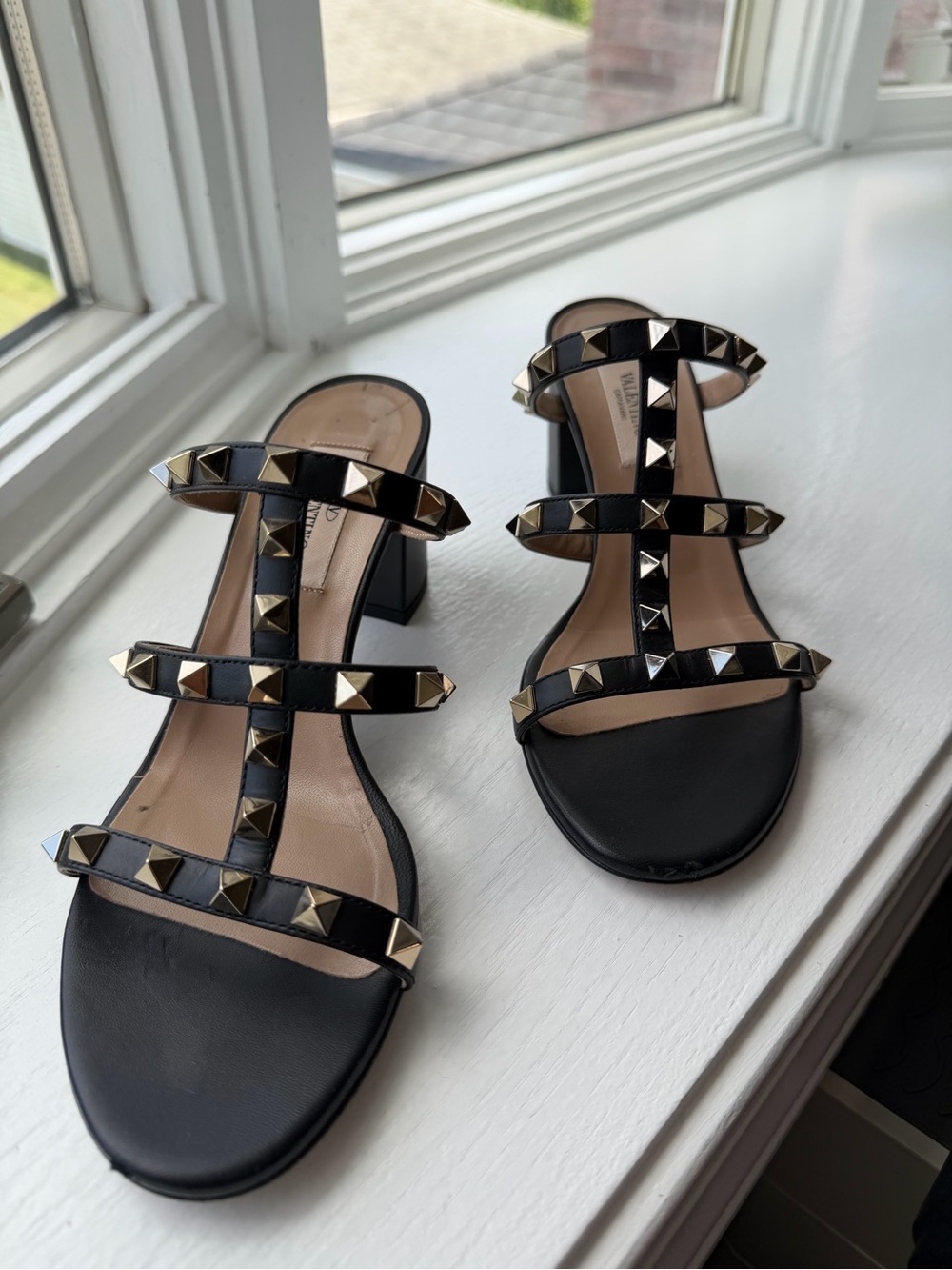 Valentino Black Gold-Studded Strappy Block Heel Sandals - Picture 2 of 6